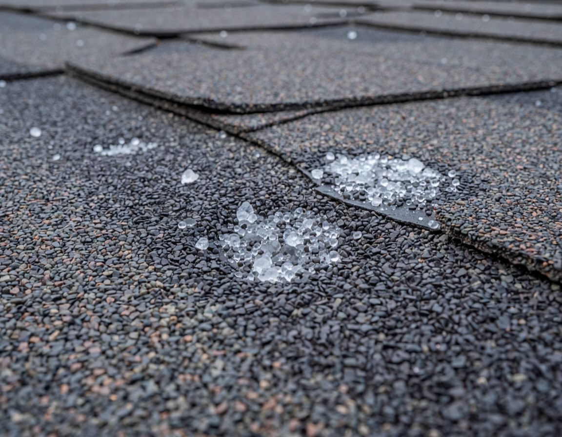 Hail bruised shingle on a residential roof in MN