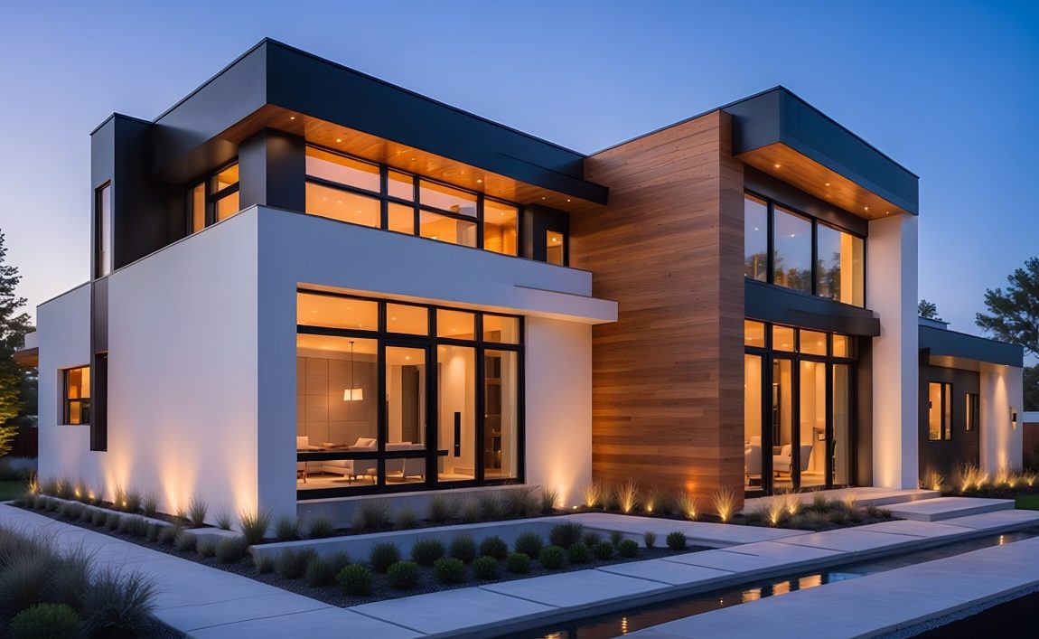 Modern home exterior featuring black casement windows and contemporary curb appeal